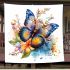 Colorful watercolor beautiful butterfly among flowers blanket