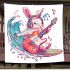 Cool rabbit surfing with electric guitar and headphones blanket