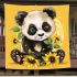 Cute baby panda with sunflowers on a yellow blanket