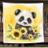 Cute baby panda with sunflowers on a yellow blanket