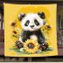 Cute baby panda with sunflowers on a yellow blanket