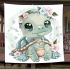 Cute baby turtle wearing jewelry and flowers blanket