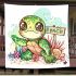 Cute baby turtle with big eyes sitting blanket