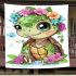 Cute baby turtle with colorful flowers on its shell blanket