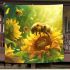 Cute bee sits on the petals of sunflowers blanket