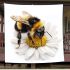 Cute bee sitting on daisy flower blanket