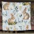 Cute bunnies and flowers on light blue blanket