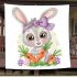Cute bunny with big eyes and a purple bow blanket