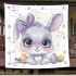 Cute bunny with big eyes and a purple bow blanket