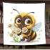 Cute cartoon bee holding flowers blanket