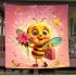 Cute cartoon bee holding flowers and a briefcase blanket