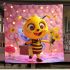 Cute cartoon bee holding flowers and a briefcase blanket
