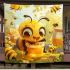 Cute cartoon bee is happily eating honey blanket