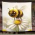 Cute cartoon bee sitting on top of a daisy flower against blanket
