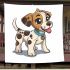 Cute cartoon brown and white puppy with black spots blanket