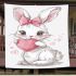 Cute cartoon bunny with a pink bow holding a heart blanket