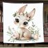 Cute cartoon bunny with big eyes sitting on the flowers blanket