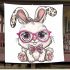 Cute cartoon bunny with pink heart shaped glasses blanket