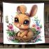 Cute cartoon easter bunny with big eyes sitting blanket
