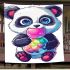 Cute cartoon panda holding a colorful bubble blanket