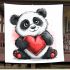 Cute cartoon panda holding a heart blanket