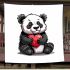 Cute cartoon panda holding a heart blanket