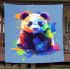 Cute cartoon panda in the style of rainbow paint splash blanket