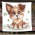 Cute cartoon puppy sits on the ground with its paws spread blanket