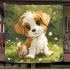 Cute cartoon puppy sitting on the grass blanket