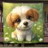 Cute cartoon puppy sitting on the grass blanket
