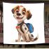 Cute cartoon puppy with a blue backpack blanket