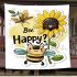 Cute cartoon style bee holding a sunflower blanket