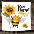 Cute cartoon style bee holding a sunflower blanket