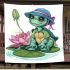 Cute cartoon turtle sitting on a lily pad blanket