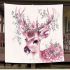 Cute deer with floral wreaths and pastel pink antlers blanket