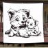 Cute dog with its puppy coloring page for kids blanket