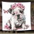 Cute english bulldog puppy with pink flower crown blanket