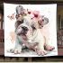 Cute english bulldog puppy with pink flower crown blanket