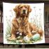 Cute golden retriever dog with easter eggs blanket
