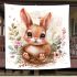 Cute happy baby bunny with big eyes sitting blanket