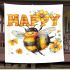 Cute happy bee with flowers on its wings blanket