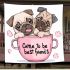 Cute happy pug puppy inside a pink cup blanket