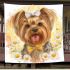 Cute happy smiling long haired blonde yorkie with bow in hair blanket