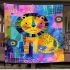 Cute lion cub in the style of abstract art on watercolor paper blanket