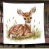 Cute little fawn sitting in the grass blanket
