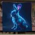 Cute neon blue rabbit with glowing tattoos blanket