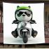 Cute panda wearing black sunglasses motorcycle blanket