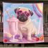 Cute pug puppy wearing pink heart sunglasses blanket