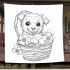 Cute puppy in flower basket with big cute eyes blanket