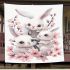 Cute white bunnies with pink flowers blanket